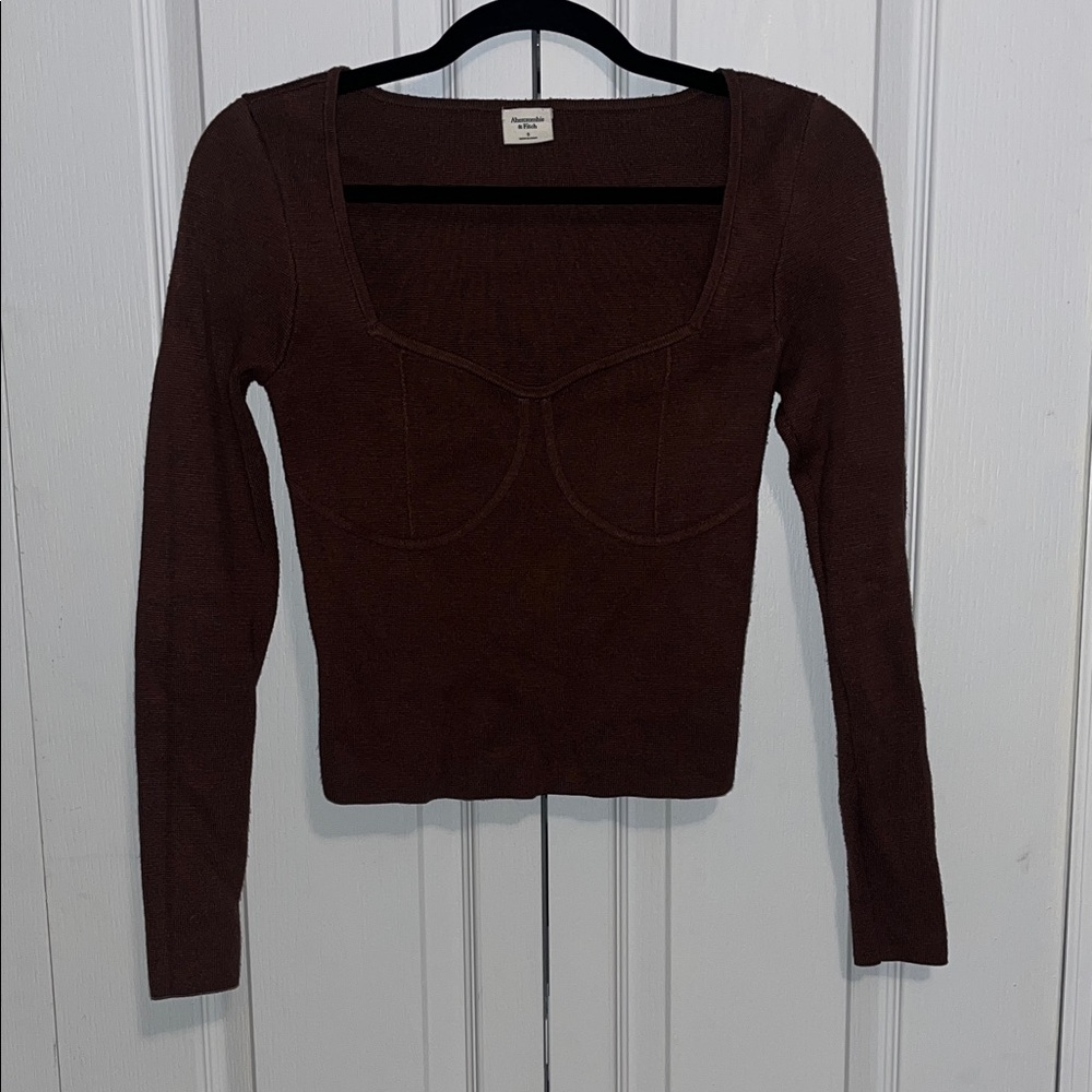 Abercrombie & Fitch Chocolate Brown Square-Neck Long Sleeve Top